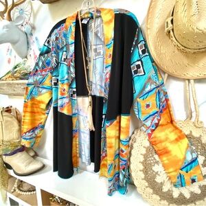 Funky patchwork vibe open front boho cardigan w resort vacay feel